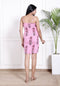 Pink Textured Fitted Mini Dress with Black Floral Print